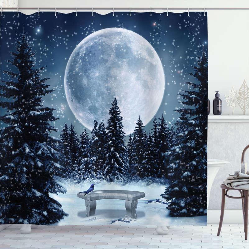 Moonlight Forest Bird Shower Curtain