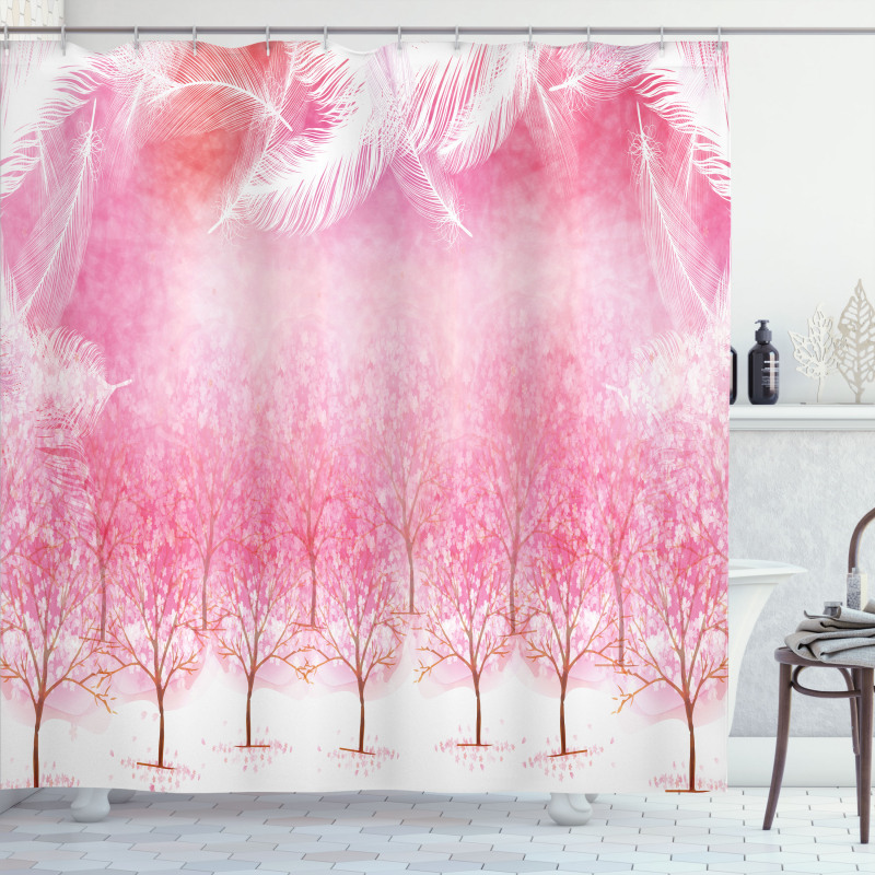 Cherry Trees Feathers Shower Curtain
