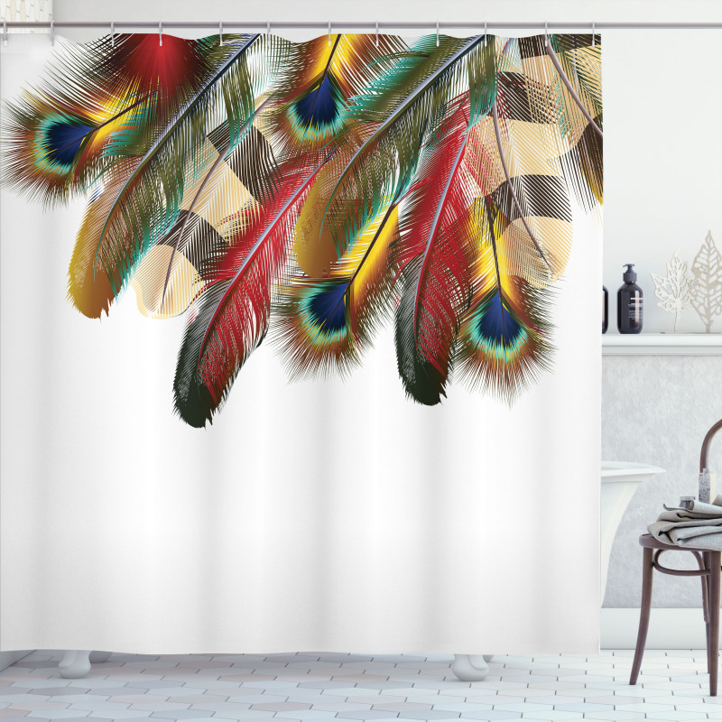 Vibrant Feathers Boho Shower Curtain