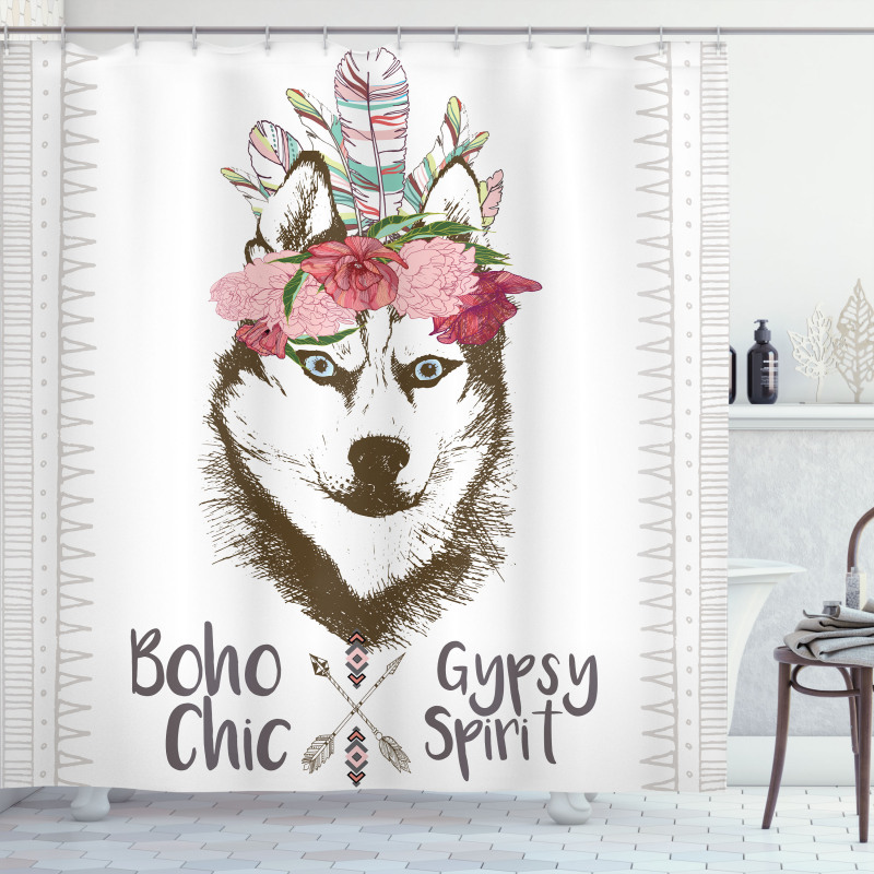 Flowers Feathers Husky Shower Curtain