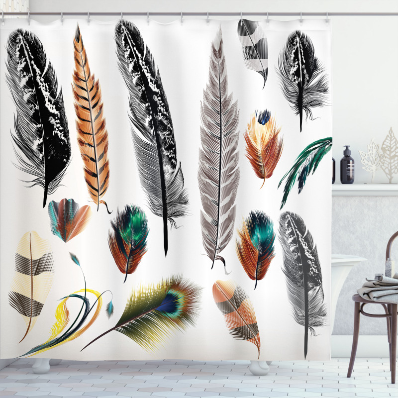 Bird Feather Retro Vibrant Shower Curtain