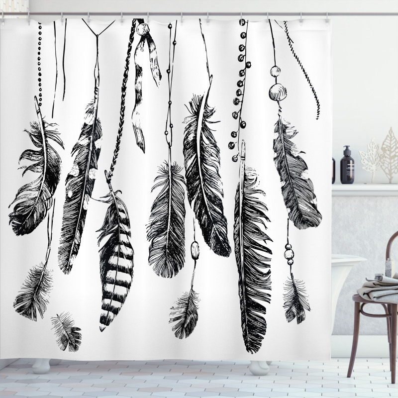 Hand Drawn Feather Shower Curtain