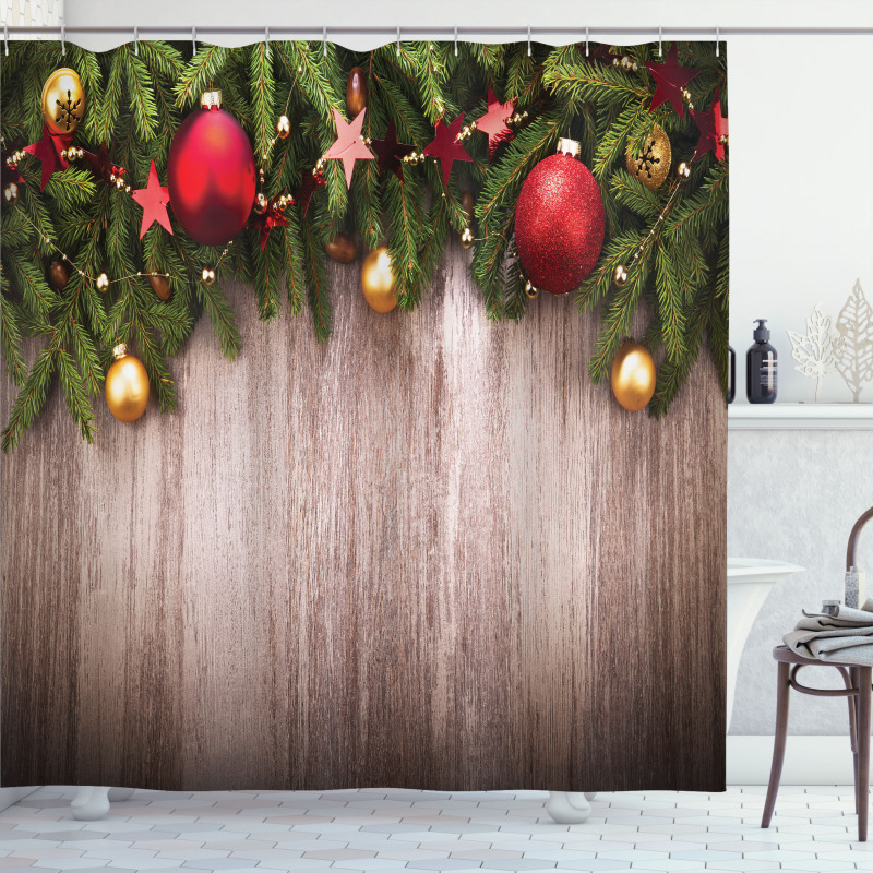 Wooden Rustic Xmas Shower Curtain