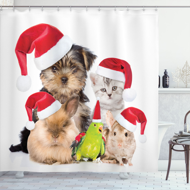 Christmas Theme Pets Shower Curtain
