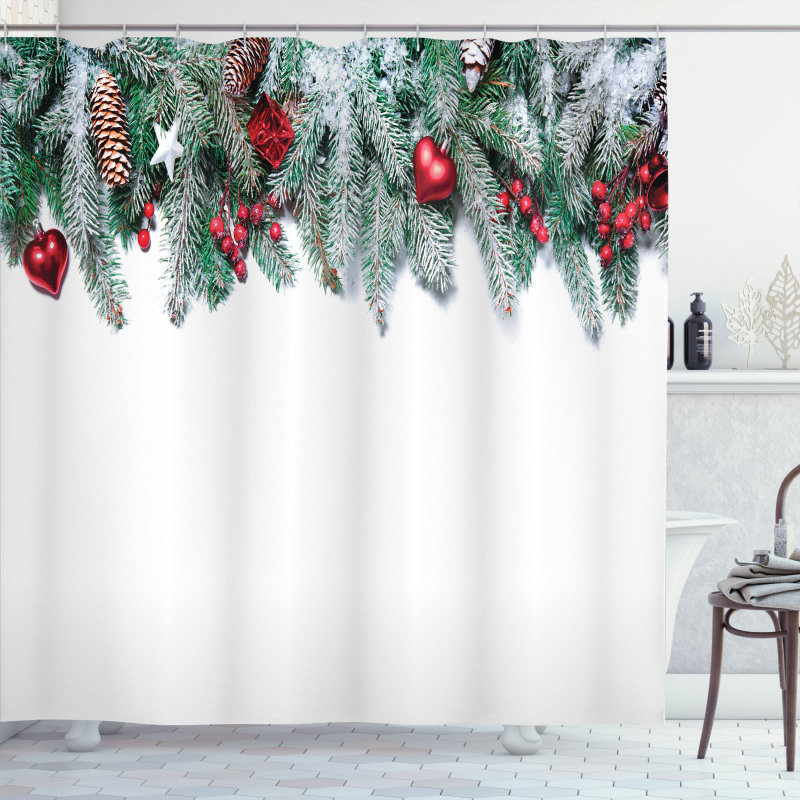 Stars Berries Xmas Shower Curtain