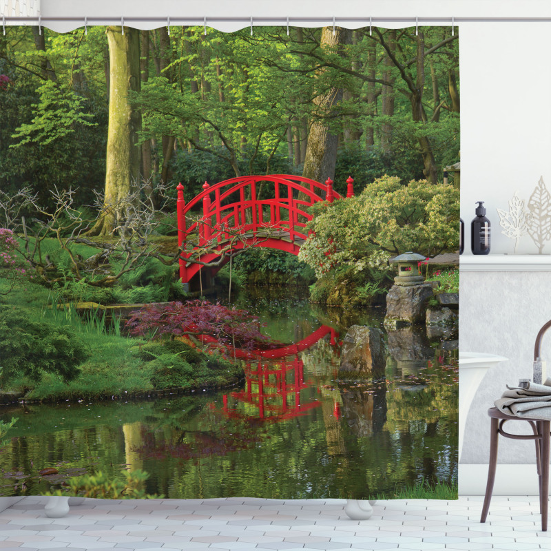 Chinese Bridge in a Forest Shower Curtain