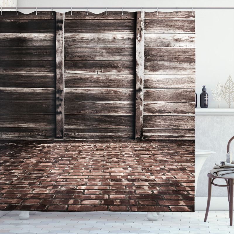 Brick Floor Wooden Wall Shower Curtain