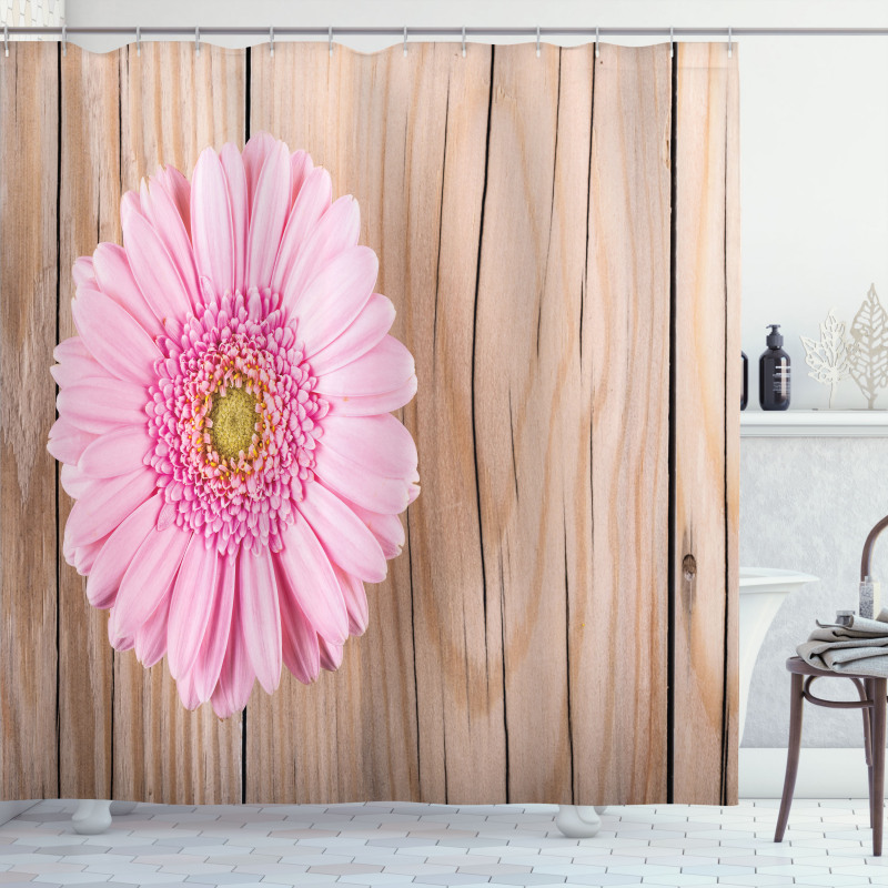 Pink Gerber on Wooden Shower Curtain