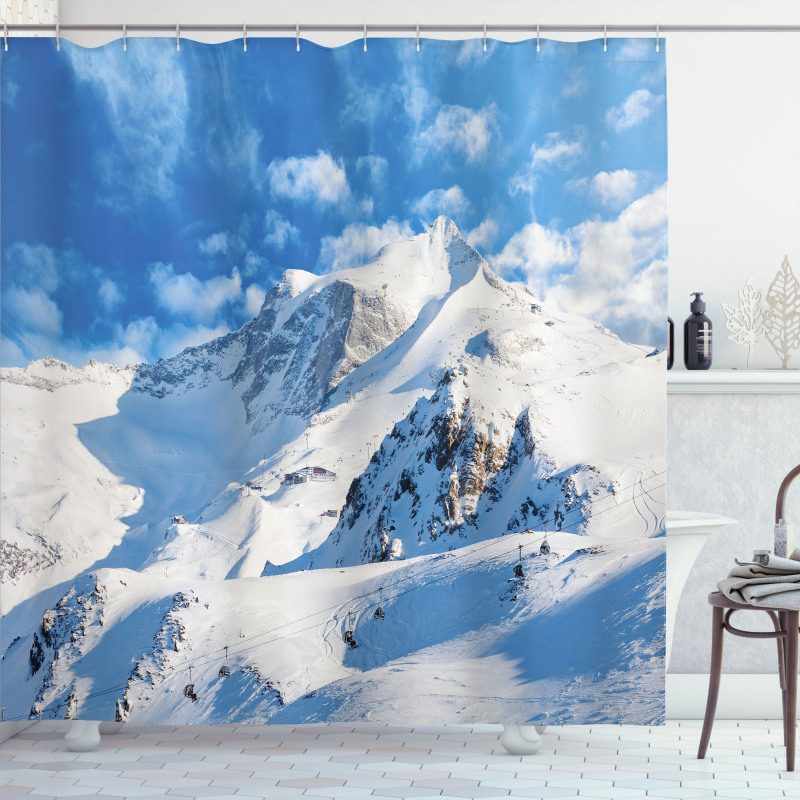 Snowy Mountain Ski Shower Curtain