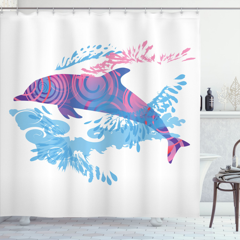 Cartoon Jumping Dolphin Shower Curtain