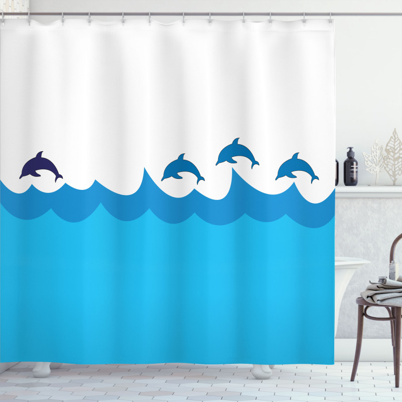 Dolphins on Waves Ocean Shower Curtain