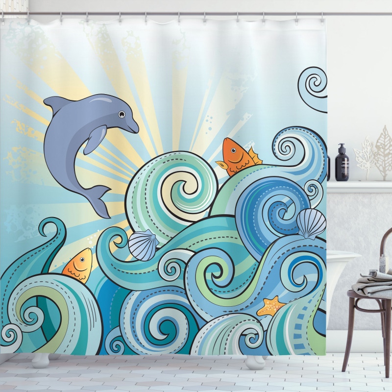 Cartoon Dolphin Ocean Shower Curtain