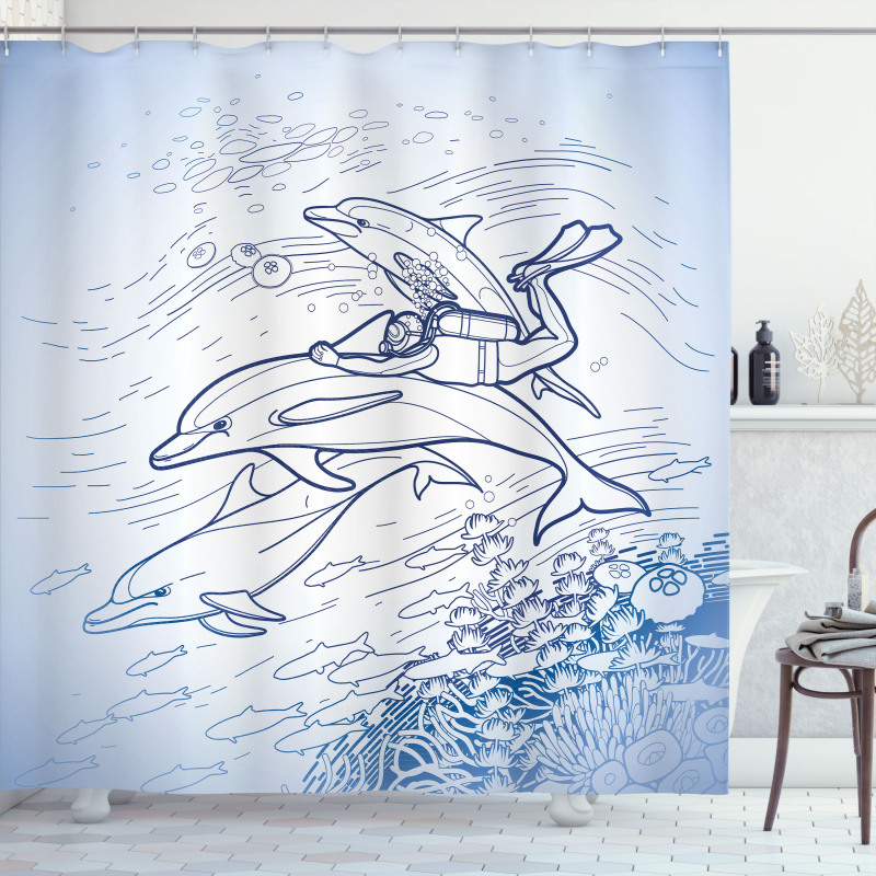 Sketch Scuba Diver Shower Curtain