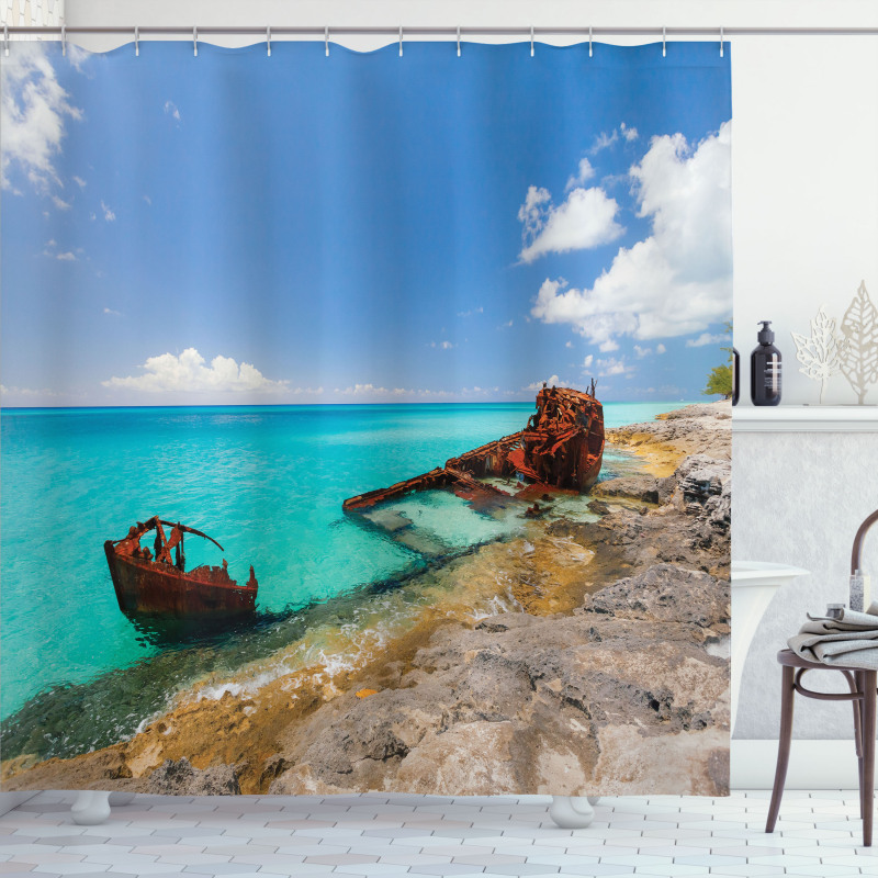 Ship Wreck on Beach Shower Curtain