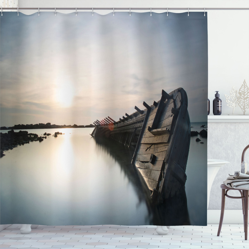 Sinking Boat Sunset Shower Curtain