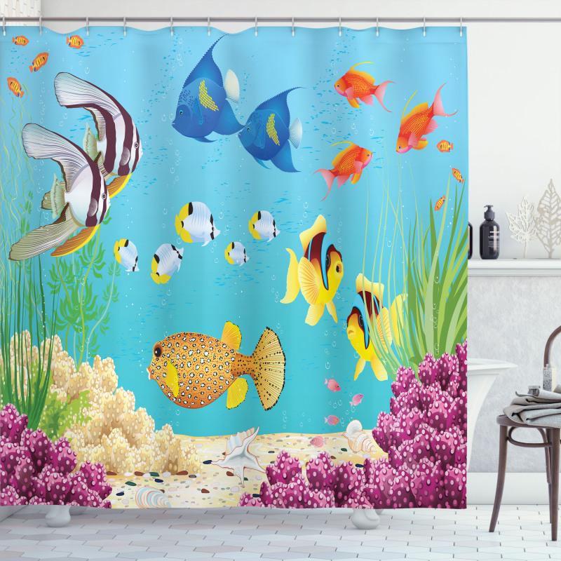 Cartoon Underwater Theme Shower Curtain