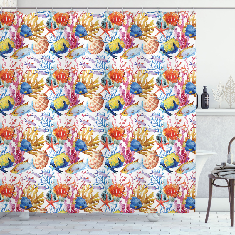 Coral Reef Scallop Shells Shower Curtain
