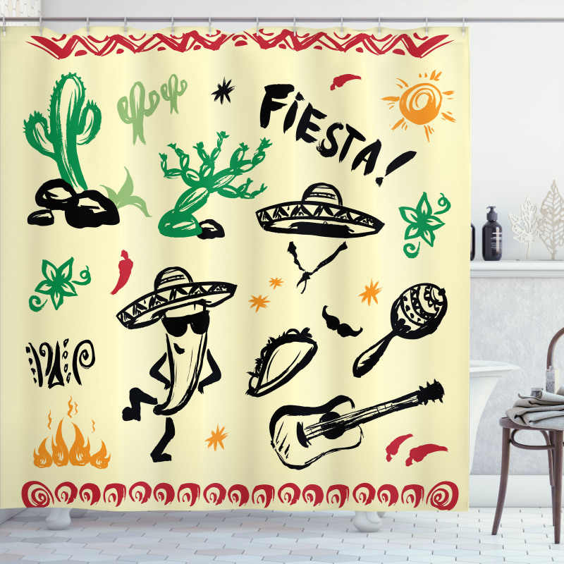 Taco Fiesta Guitar Shower Curtain