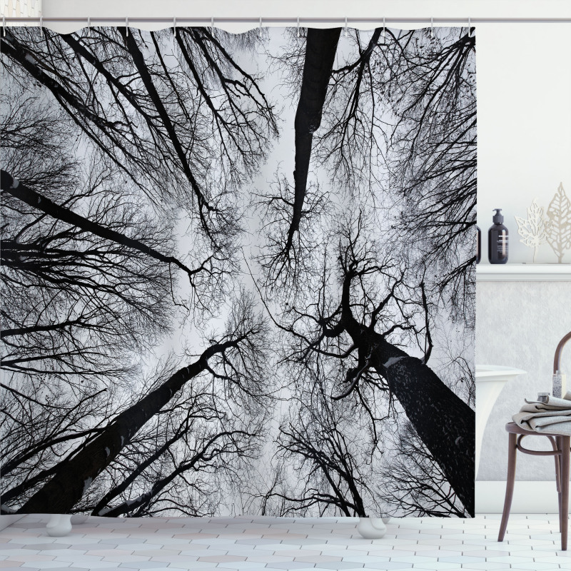 Dark Winter Forest Tree Shower Curtain