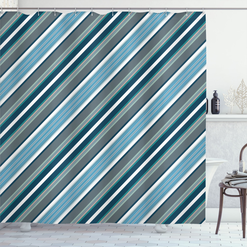 Grey and Blue Diagonal Shower Curtain