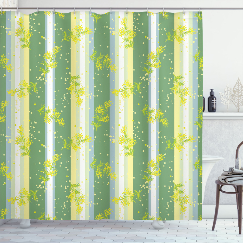 Spring Striped Flowers Shower Curtain