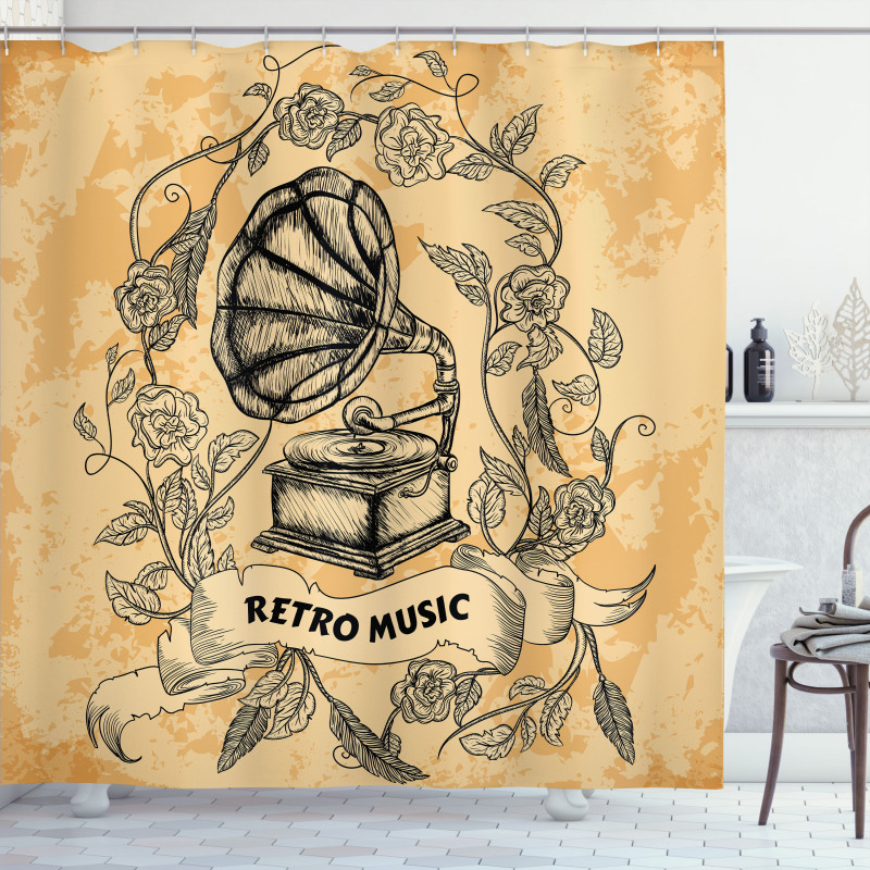 Gramophone Rose Petals Shower Curtain
