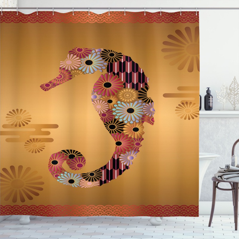 Seahorse Ornate Floral Shower Curtain