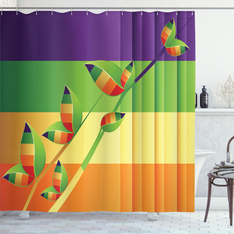 Floral Leaves Stripes Shower Curtain