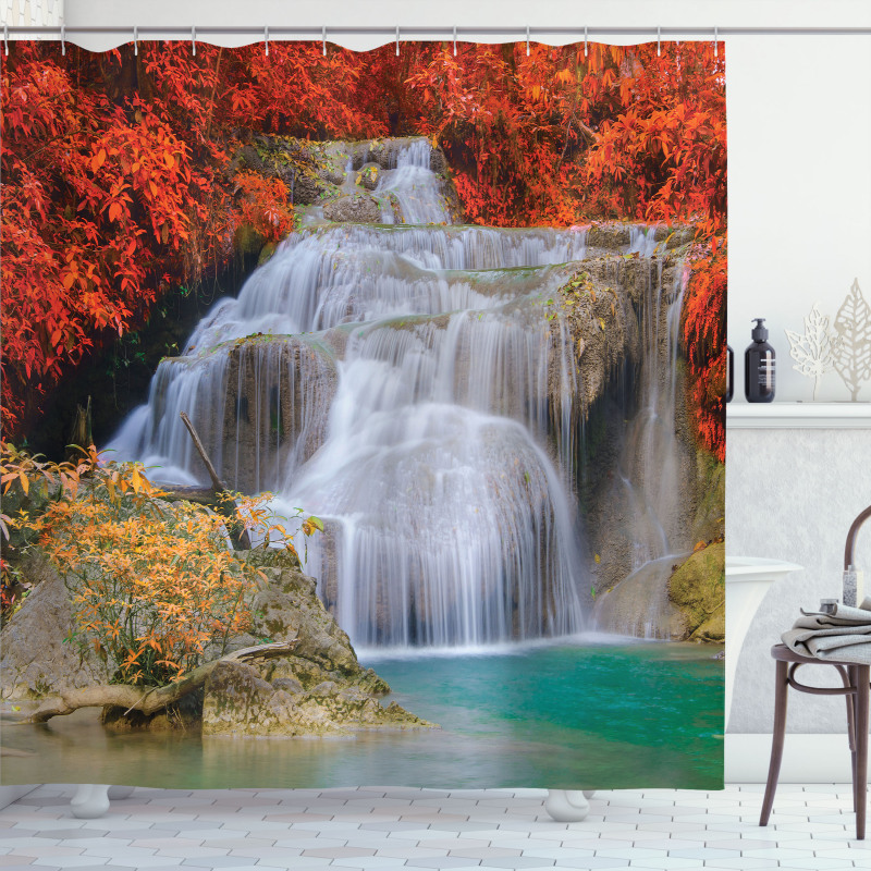 Autumn Leaves on Lake Shower Curtain