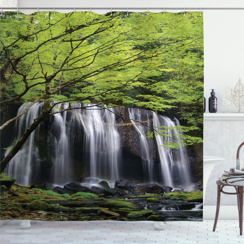 Rock Tree in Waterfall Shower Curtain