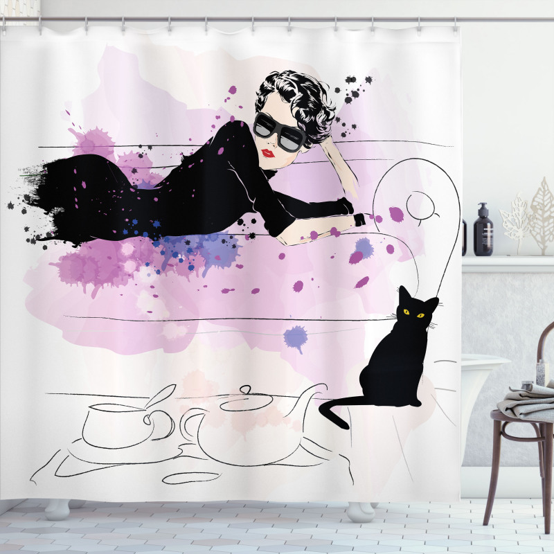 Girl and Cat Shower Curtain