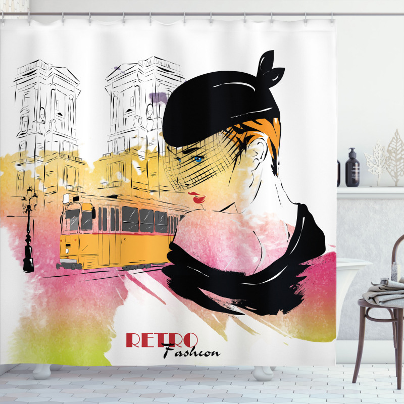 Retro Lady Sketch Art Shower Curtain