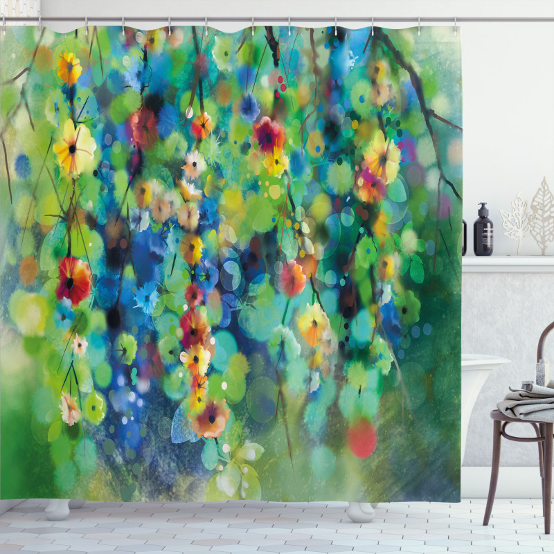 Colorful Flower on Tree Shower Curtain