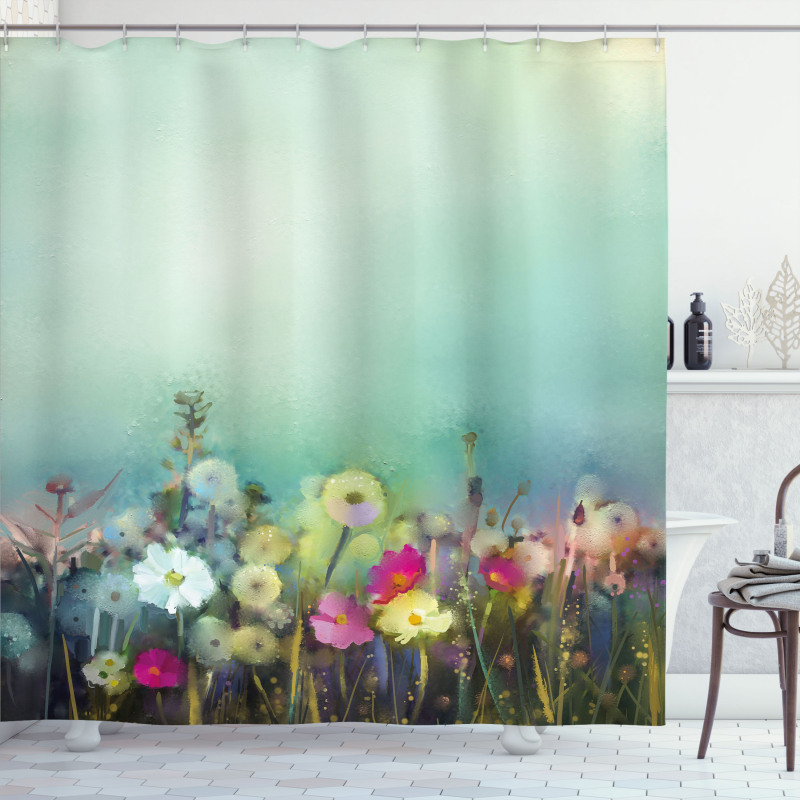 Dandelion Daisy Poppy Shower Curtain