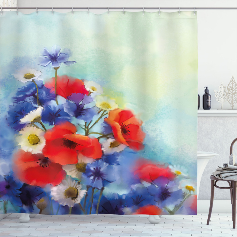 Poppy Chamomile Bouquet Shower Curtain