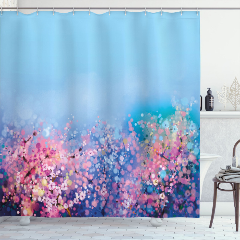 Retro Cherry Blossom Shower Curtain