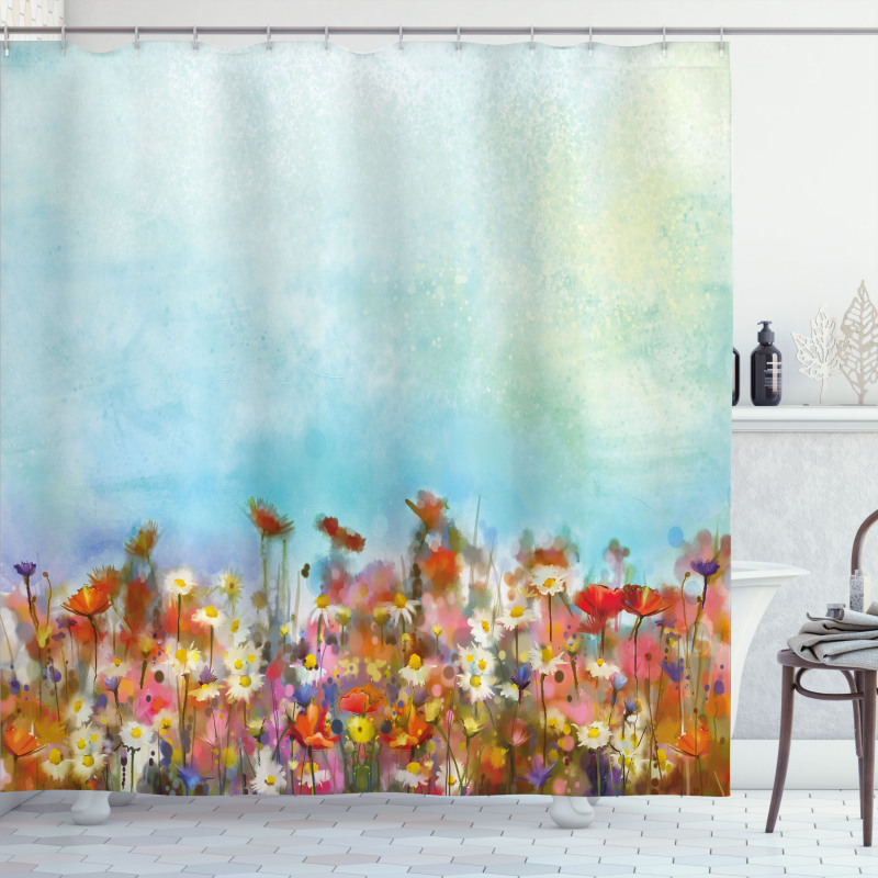 Flower Field Watercolor Shower Curtain