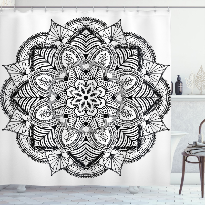 Mandala Black White Art Shower Curtain