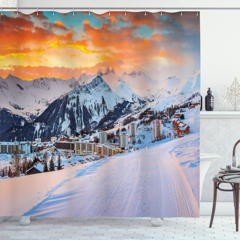 Winter Season Mountain Shower Curtain