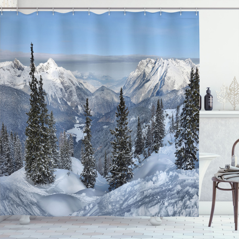 Woodland Snowy Mountain Shower Curtain