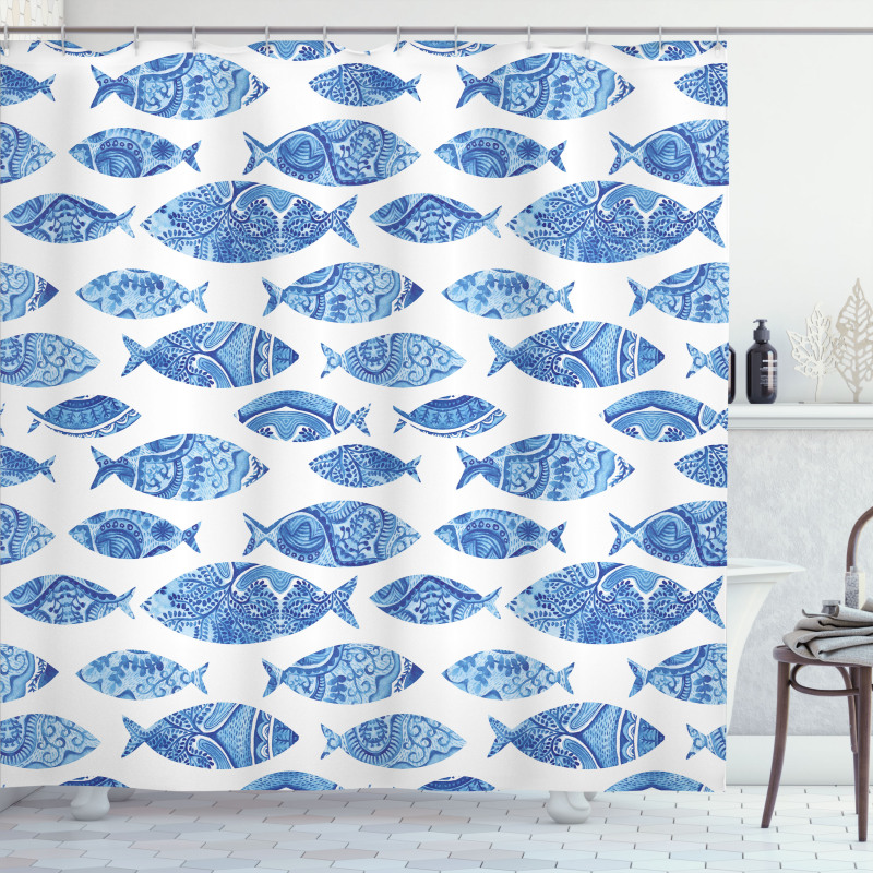 Watercolor Blue Patterns Shower Curtain