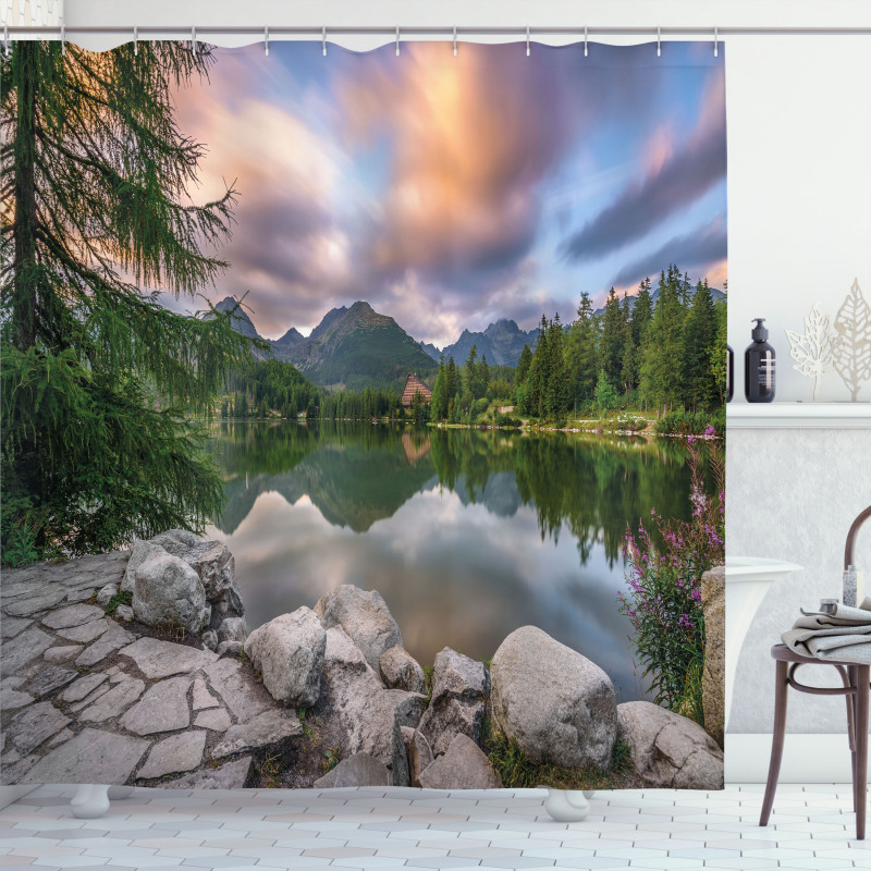 Lake by Forest Mountain Shower Curtain