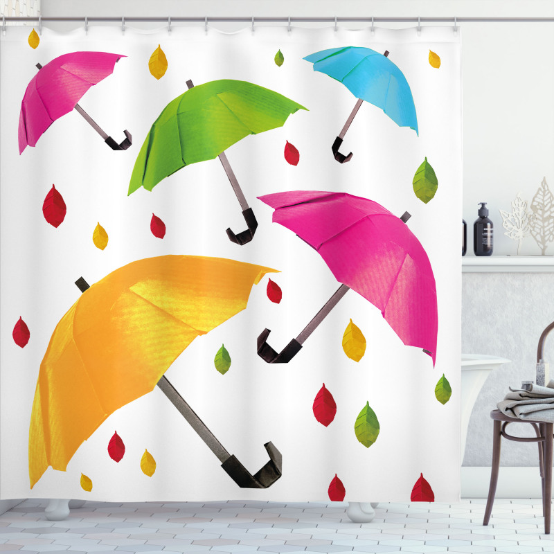 Colorful Umbrellas Leaf Shower Curtain