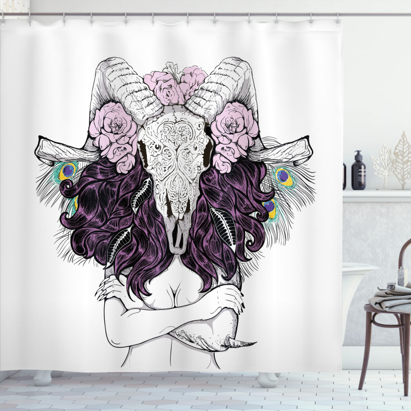 Deer Skull with Roses Shower Curtain