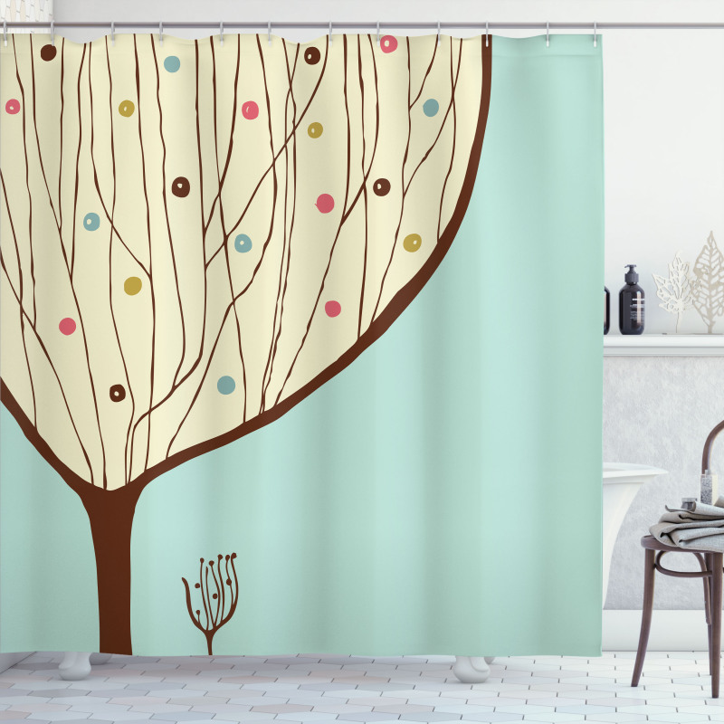 Aqua Hand Drawn Tree Shower Curtain