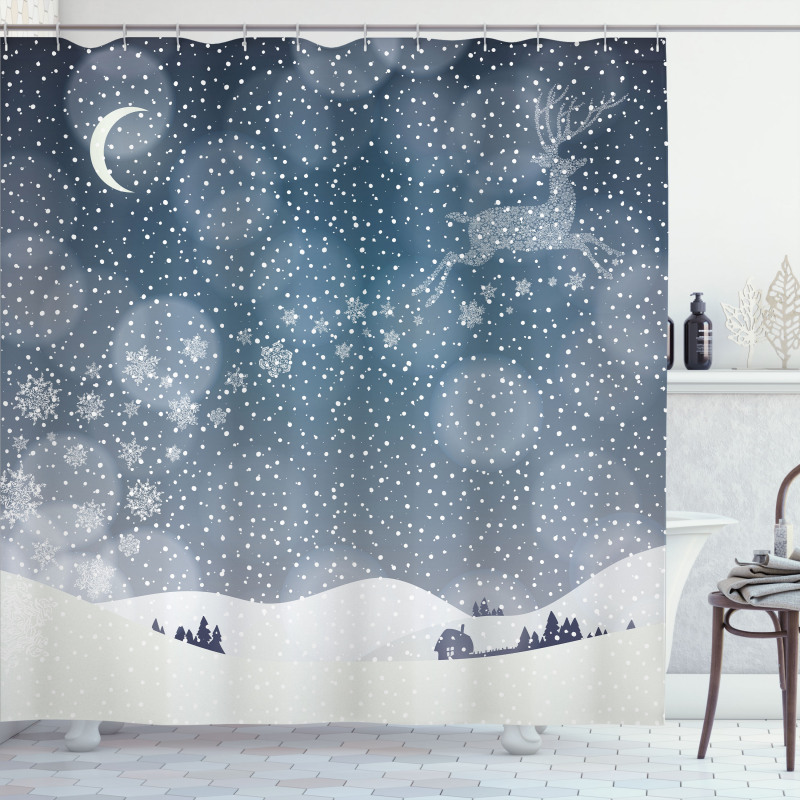 Snowy Landscape at Night Shower Curtain