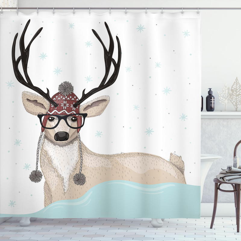 Hipster Deer with Glasses Shower Curtain