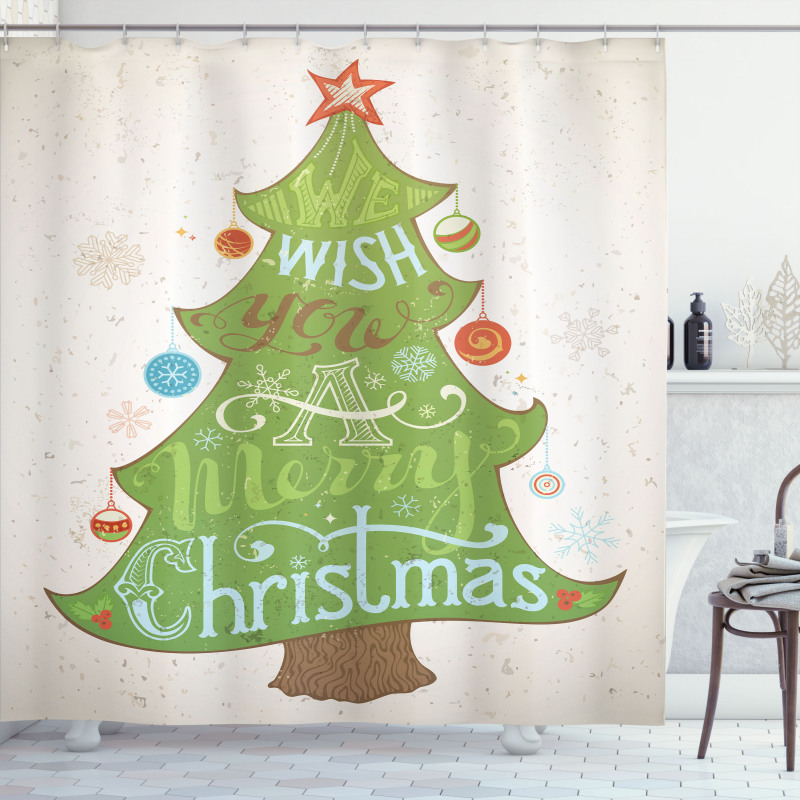 Merry Wish on Pine Tree Shower Curtain