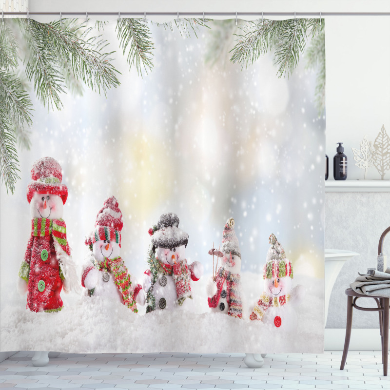 Little Snowmen in Snow Shower Curtain