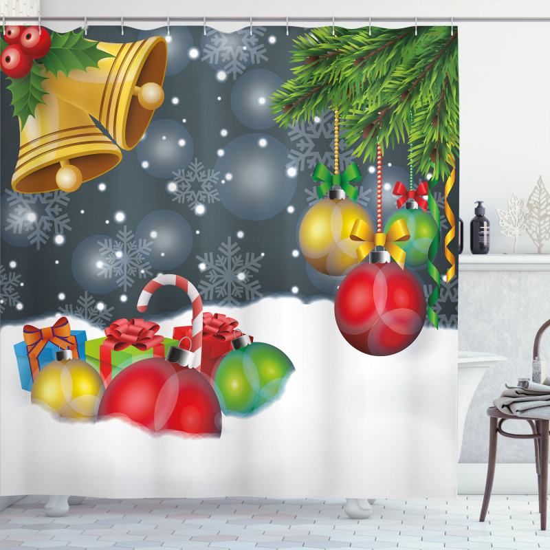 Vivid Noel Balls and Bell Shower Curtain